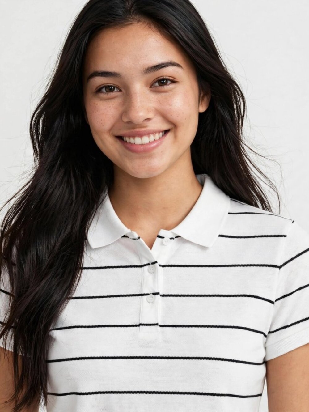 Heart & Hips White Black Striped Polo Shirt Short Sleeve Size S